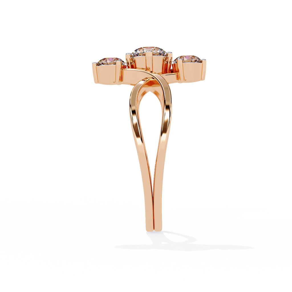 Elegante anillo de diamantes cultivados en laboratorio de tres piedras