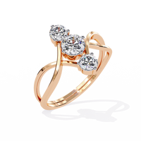 Elegante anillo de diamantes cultivados en laboratorio de tres piedras
