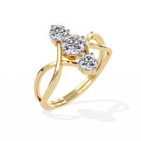 Elegante anillo de diamantes cultivados en laboratorio de tres piedras