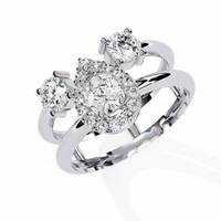 Elegante anillo de diamantes cultivados en laboratorio con forma de pera y tres piedras