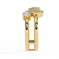 Elegante anillo de diamantes cultivados en laboratorio con forma de pera y tres piedras