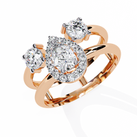 Elegante anillo de diamantes cultivados en laboratorio con forma de pera y tres piedras
