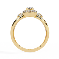 Elegante anillo de diamantes cultivados en laboratorio con forma de pera y tres piedras