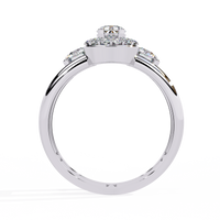 Elegante anillo de diamantes cultivados en laboratorio con forma de pera y tres piedras