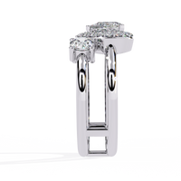 Elegante anillo de diamantes cultivados en laboratorio con forma de pera y tres piedras