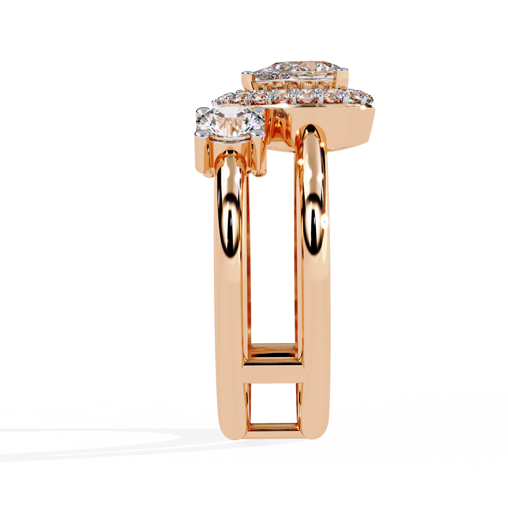 Elegante anillo de diamantes cultivados en laboratorio con forma de pera y tres piedras