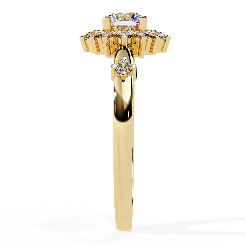 Anillo de diamantes cultivados en laboratorio con efecto sol radiante