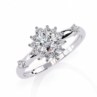 Anillo de diamantes cultivados en laboratorio con efecto sol radiante