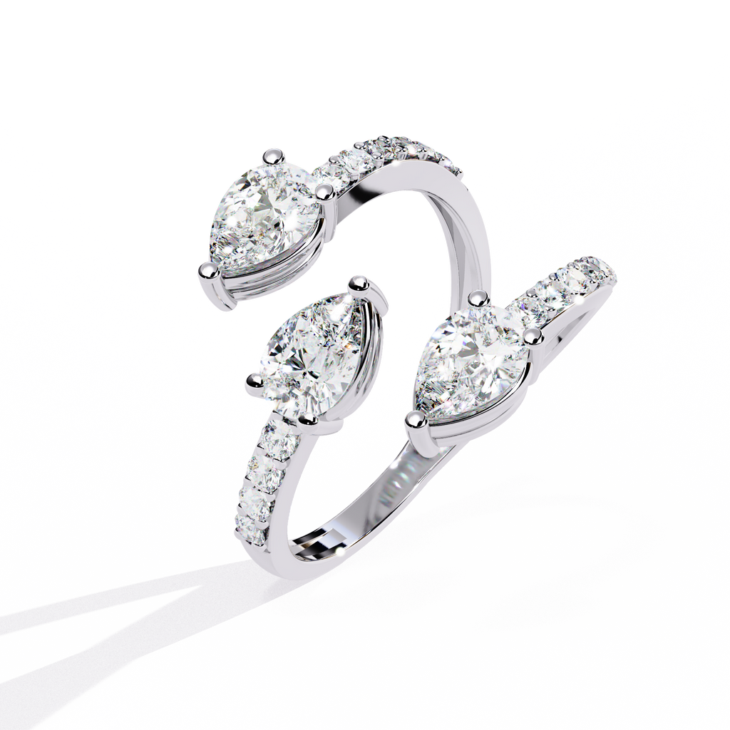 Anillo de diamantes cultivados en laboratorio con engaste de pera