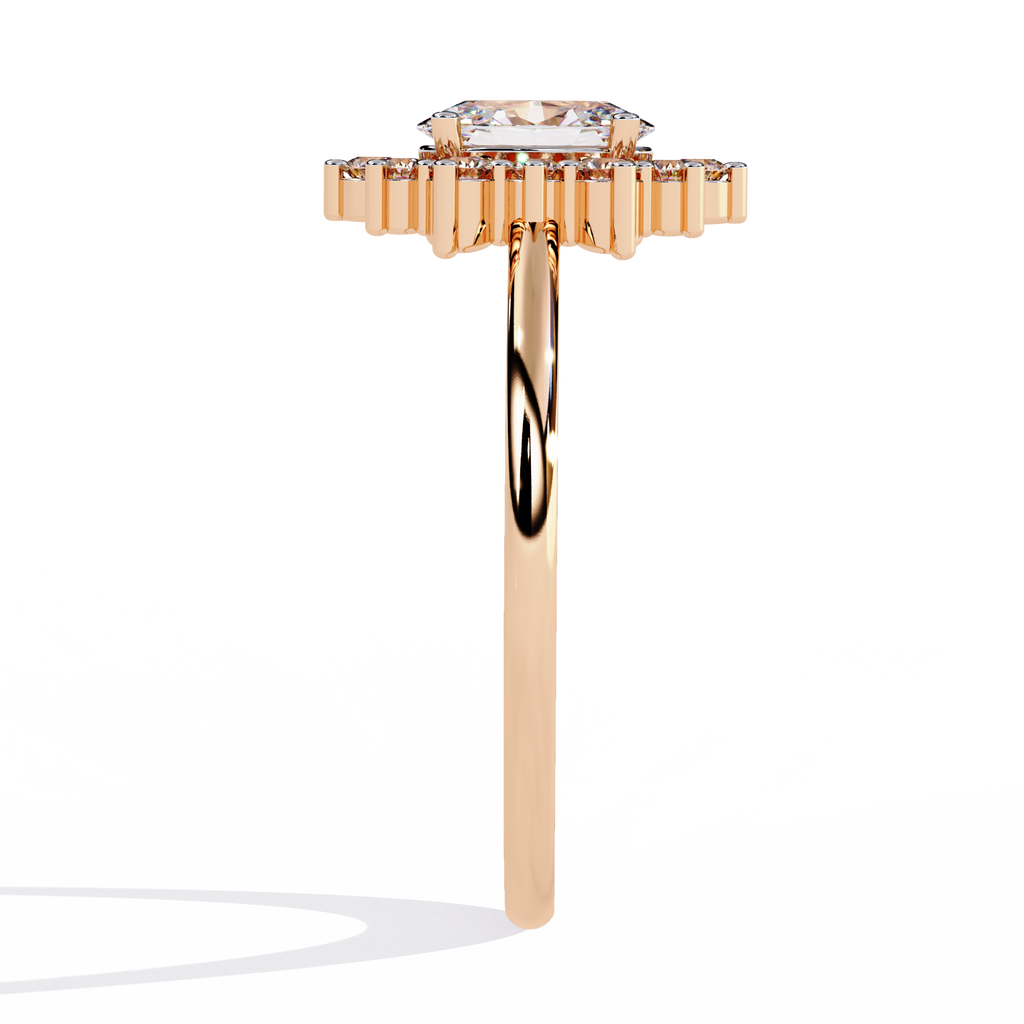 Anillo de diamantes cultivados en laboratorio con halo ovalado de inspiración vintage