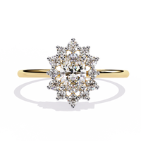 Anillo de diamantes cultivados en laboratorio con halo ovalado de inspiración vintage
