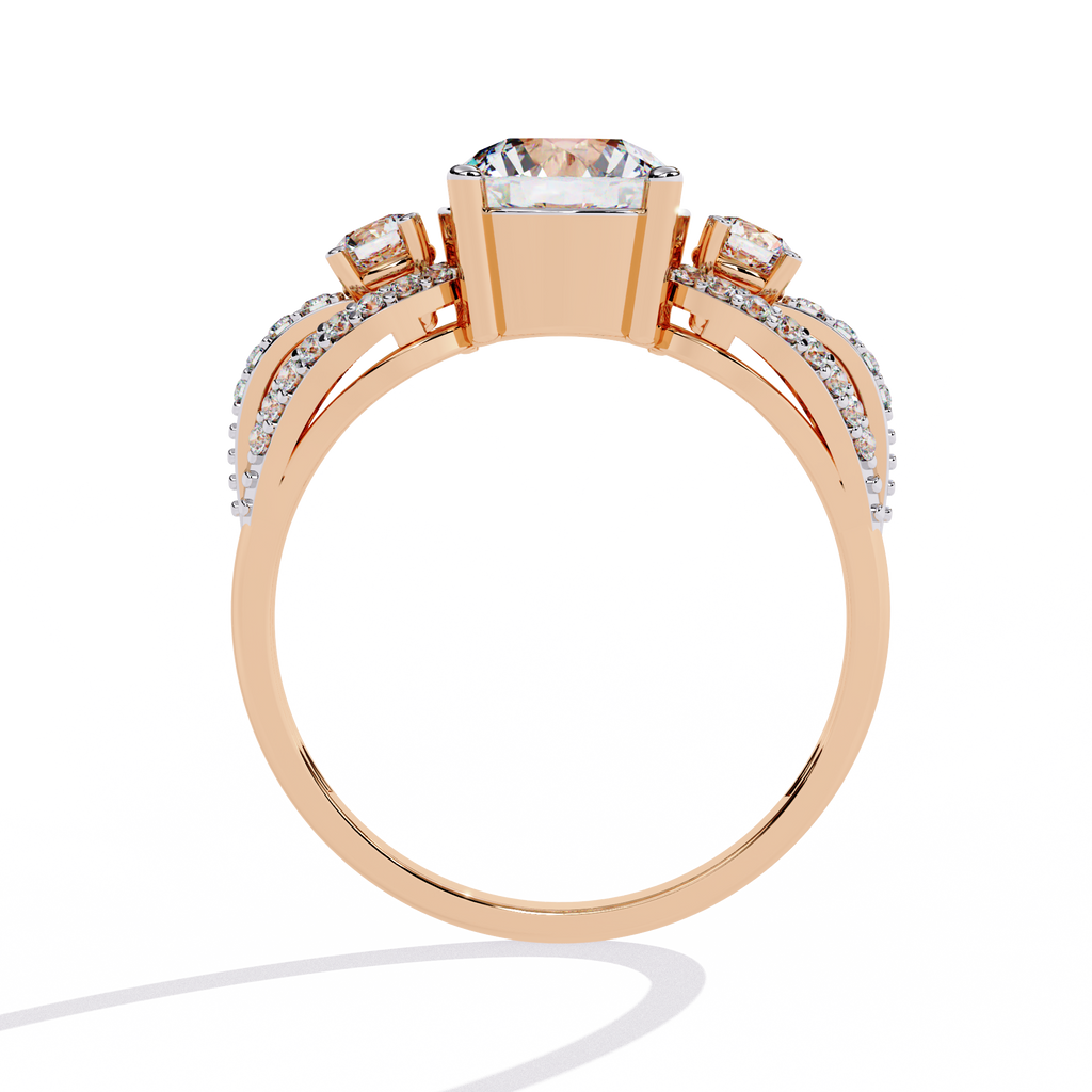 Elegant Three-Stone Halo Lab Grown Diamond Ring