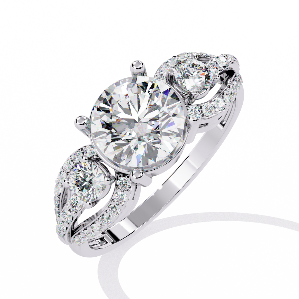 Elegant Three-Stone Halo Lab Grown Diamond Ring