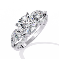 Elegant Three-Stone Halo Lab Grown Diamond Ring