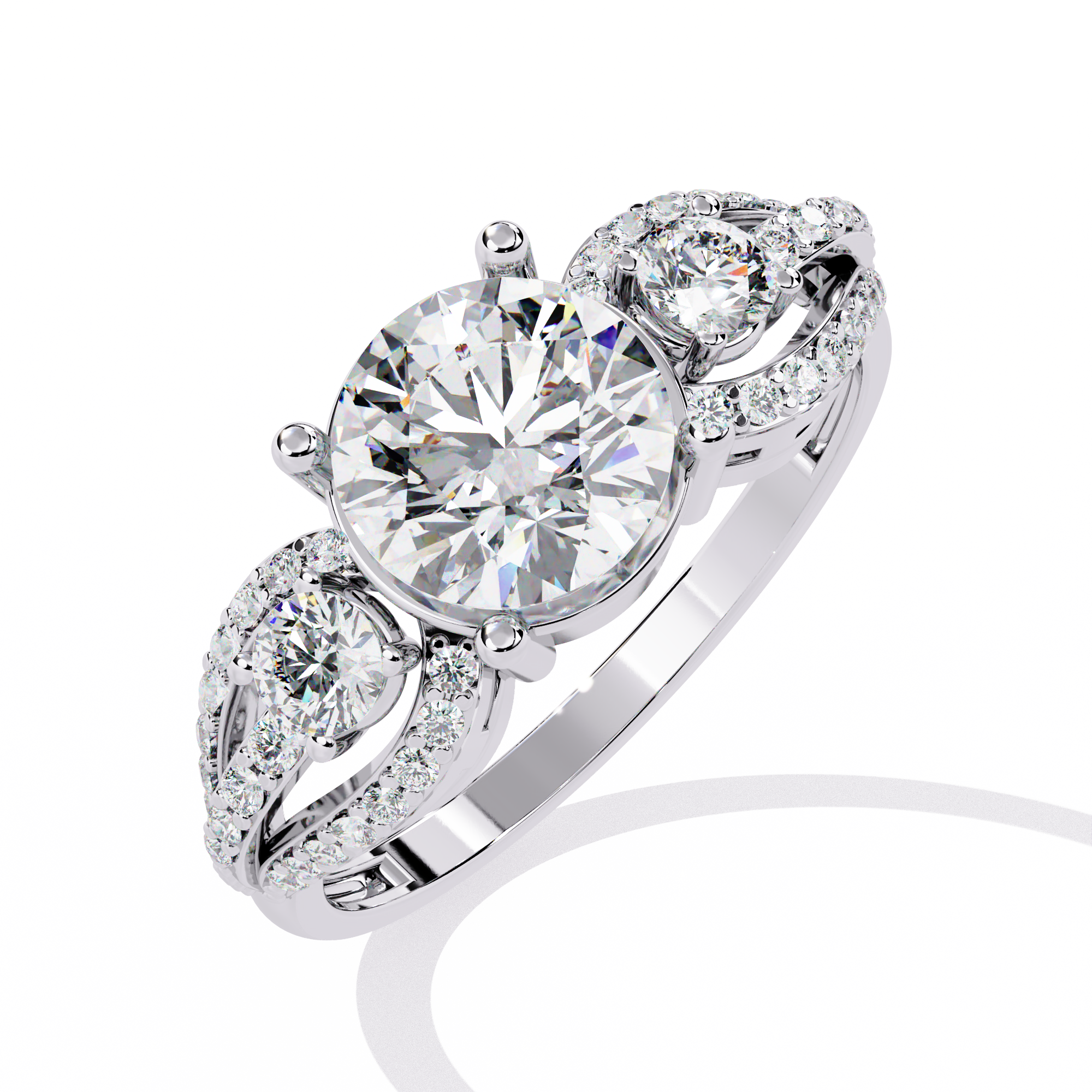 Elegant Three-Stone Halo Lab Grown Diamond Ring