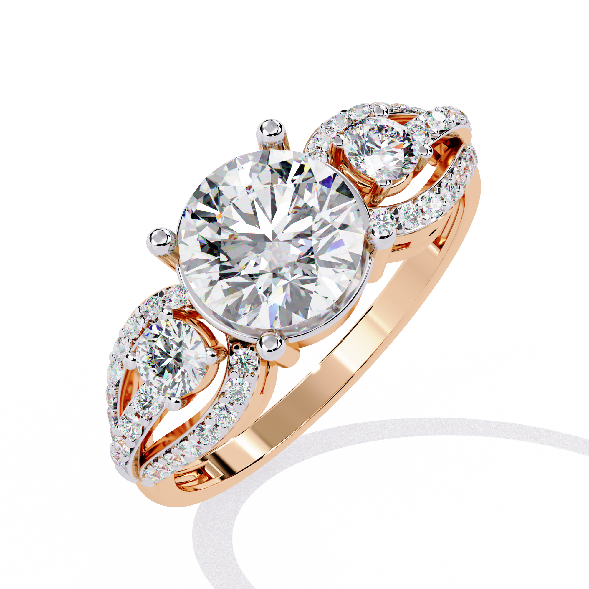 Elegant Three-Stone Halo Lab Grown Diamond Ring