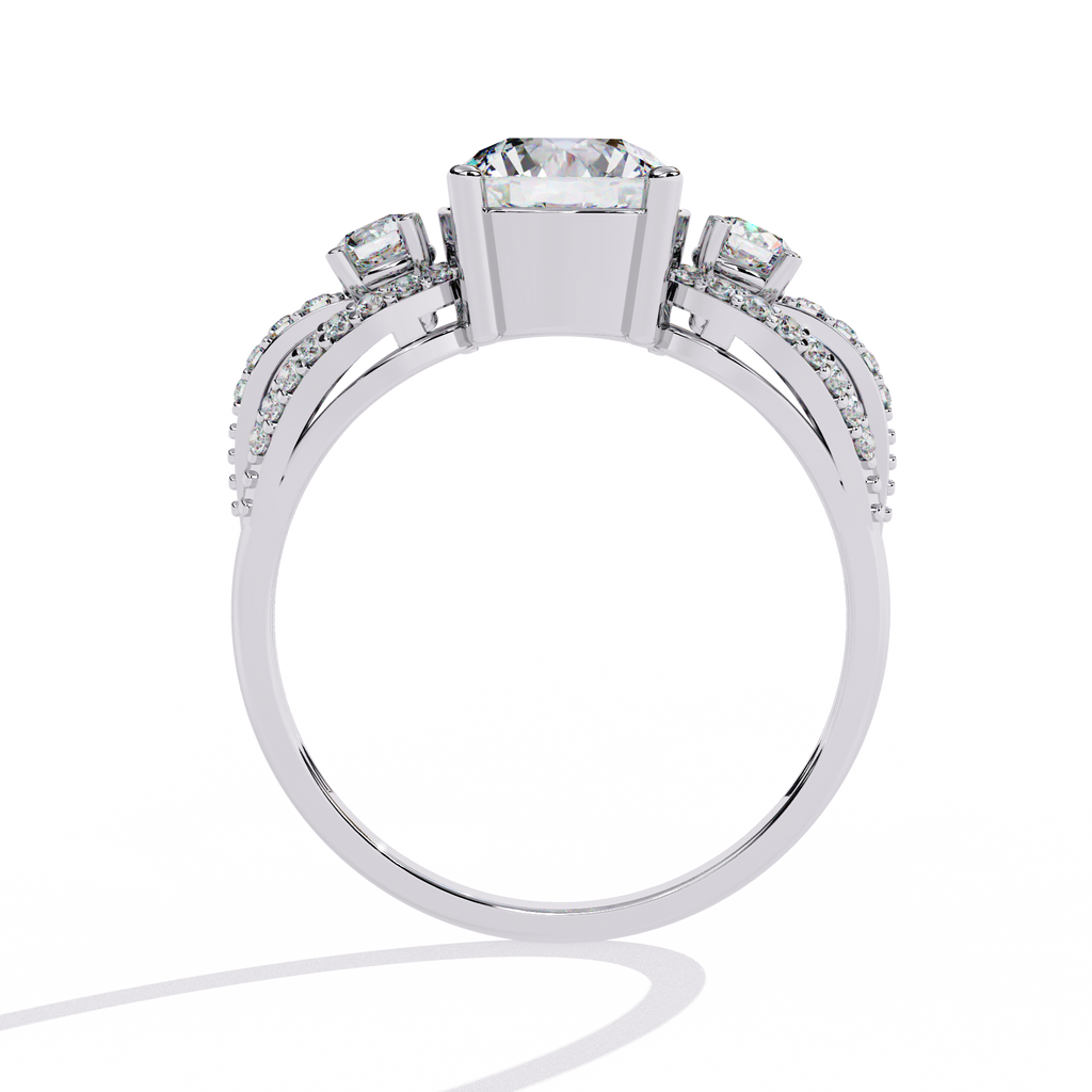 Elegant Three-Stone Halo Lab Grown Diamond Ring