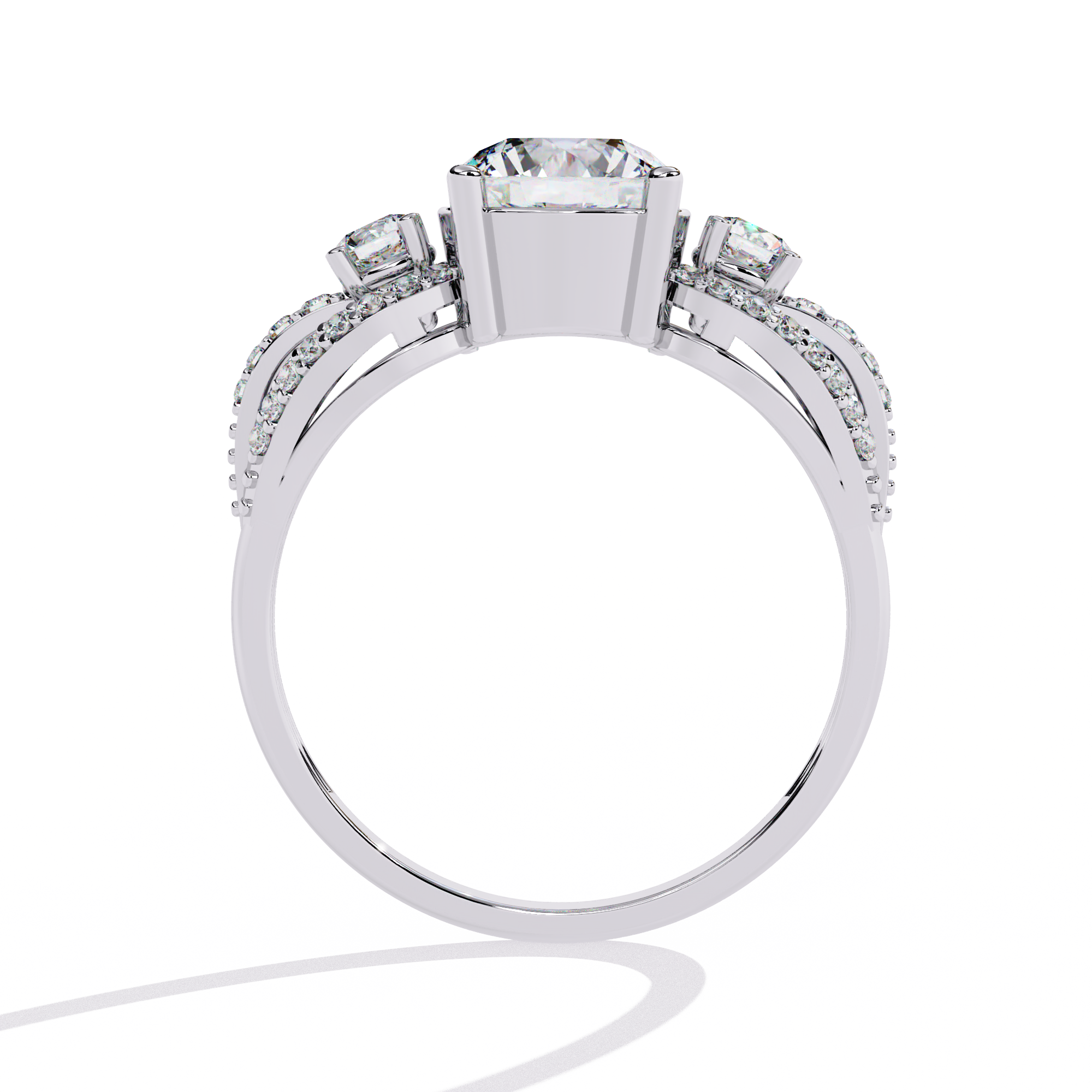 Elegant Three-Stone Halo Lab Grown Diamond Ring
