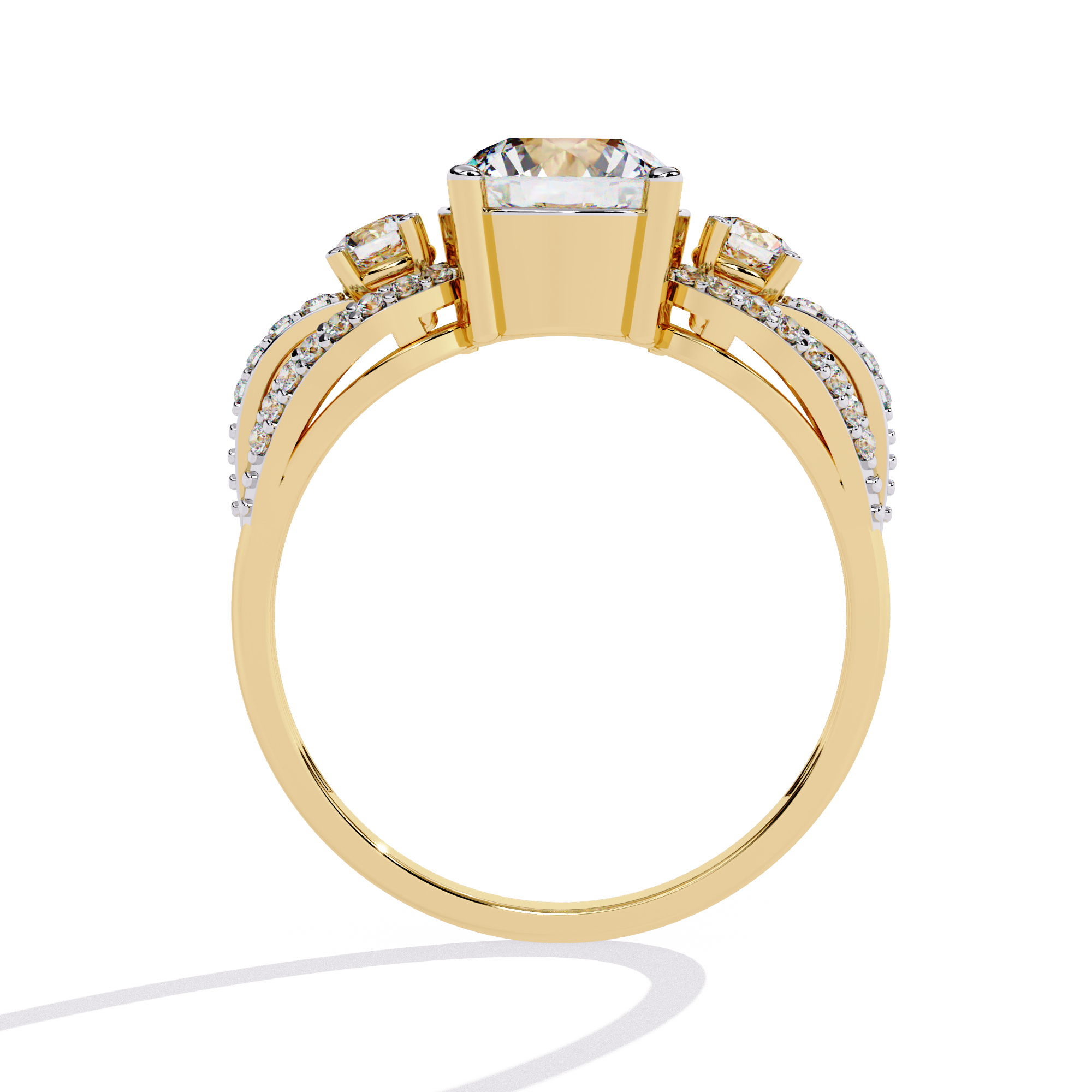 Elegant Three-Stone Halo Lab Grown Diamond Ring