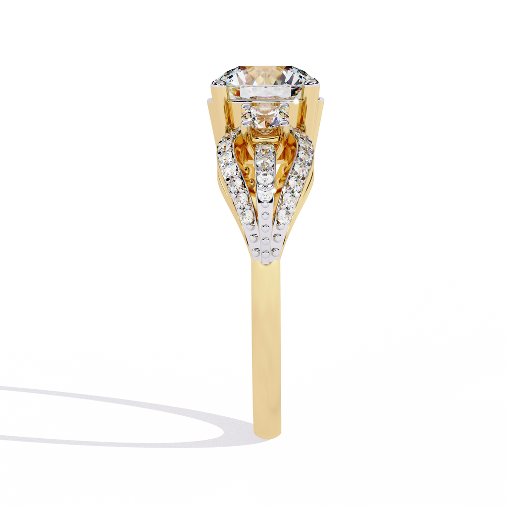 Elegant Three-Stone Halo Lab Grown Diamond Ring