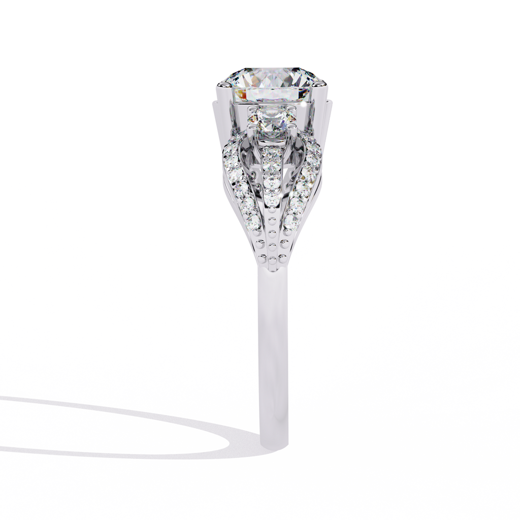 Elegant Three-Stone Halo Lab Grown Diamond Ring