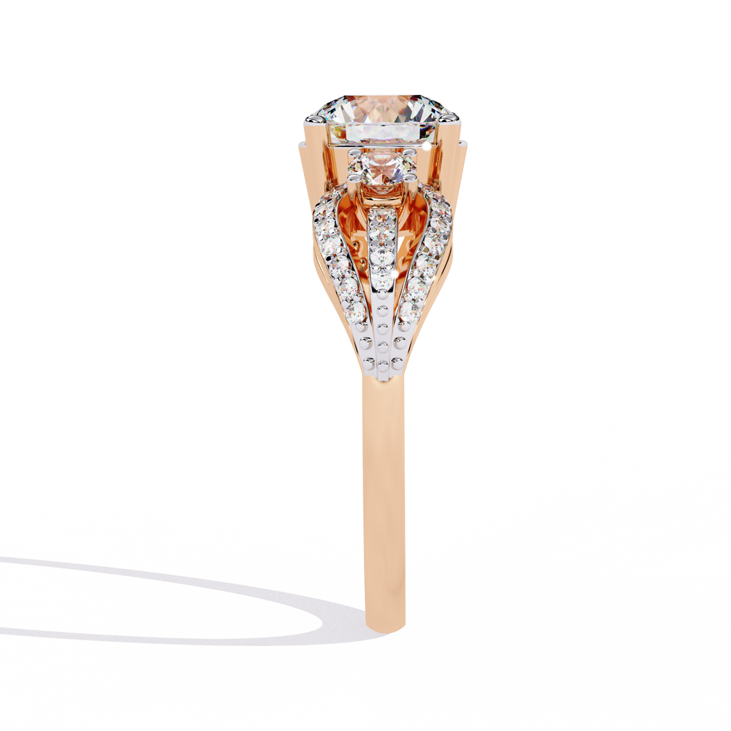 Elegant Three-Stone Halo Lab Grown Diamond Ring