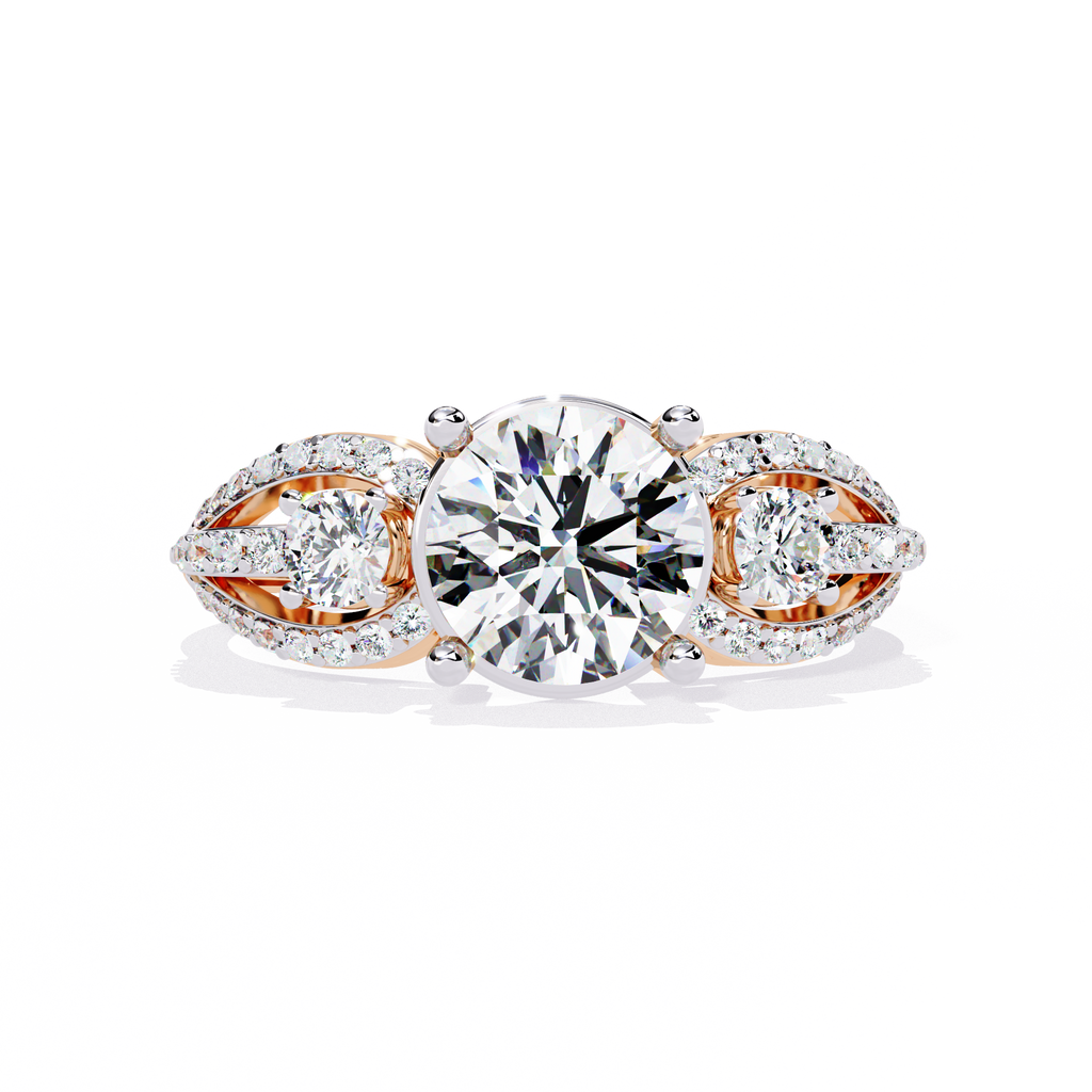 Elegant Three-Stone Halo Lab Grown Diamond Ring