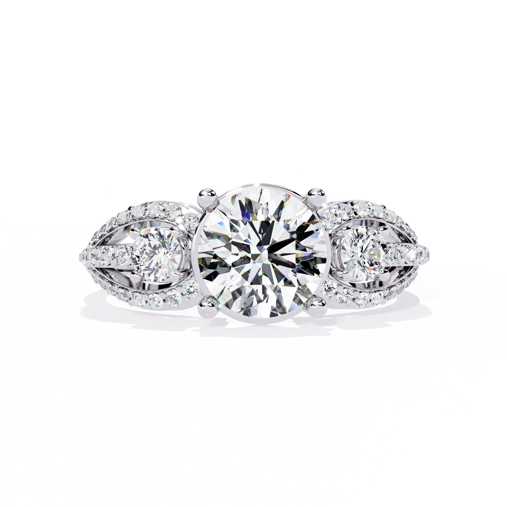 Elegant Three-Stone Halo Lab Grown Diamond Ring