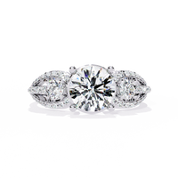Elegant Three-Stone Halo Lab Grown Diamond Ring