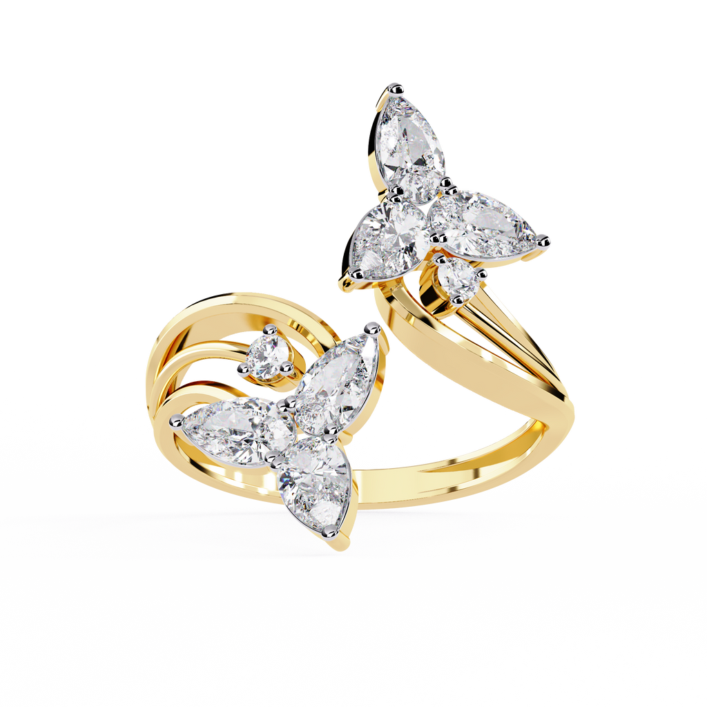 Elegante anillo abierto de diamantes cultivados en laboratorio con inspiración floral