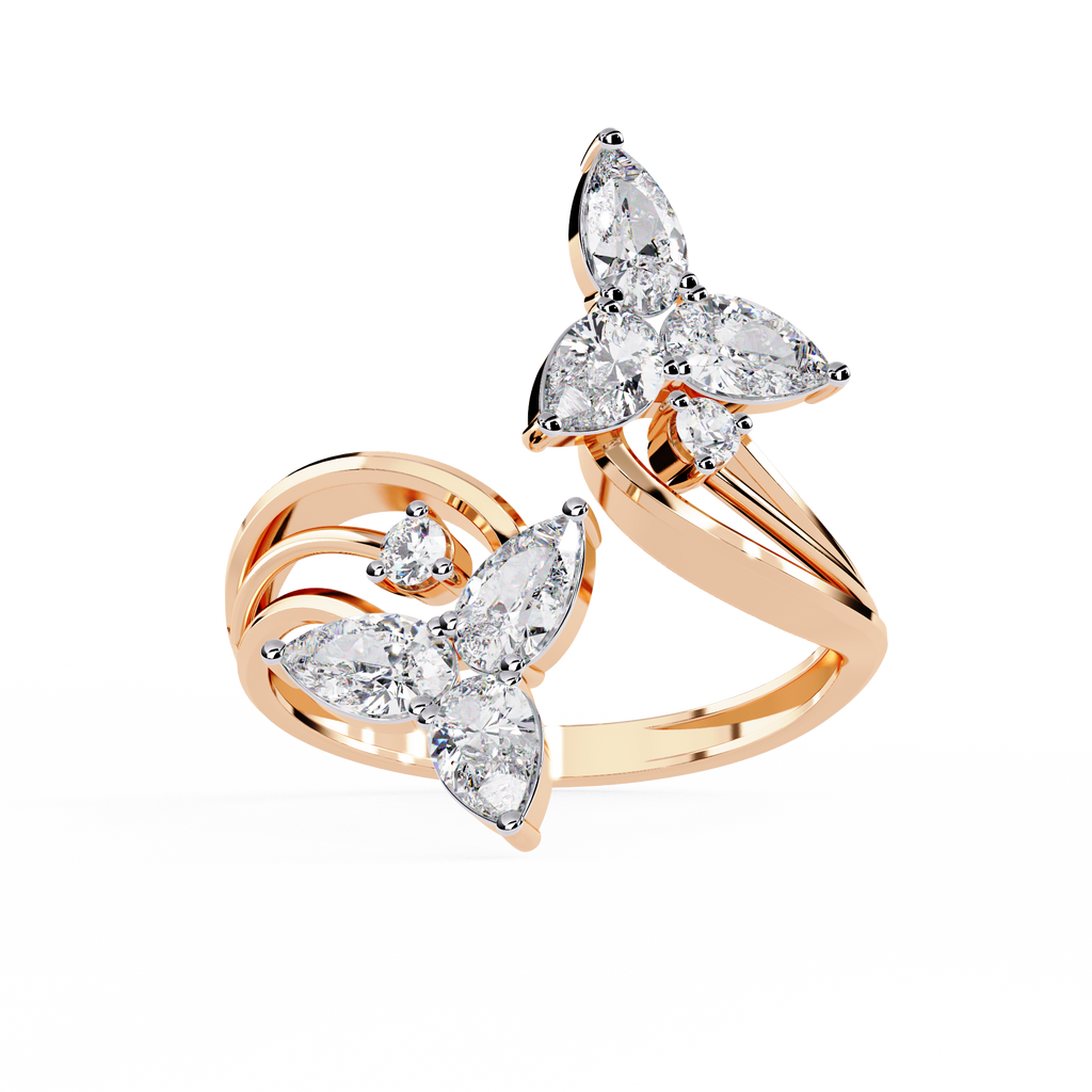 Elegante anillo abierto de diamantes cultivados en laboratorio con inspiración floral