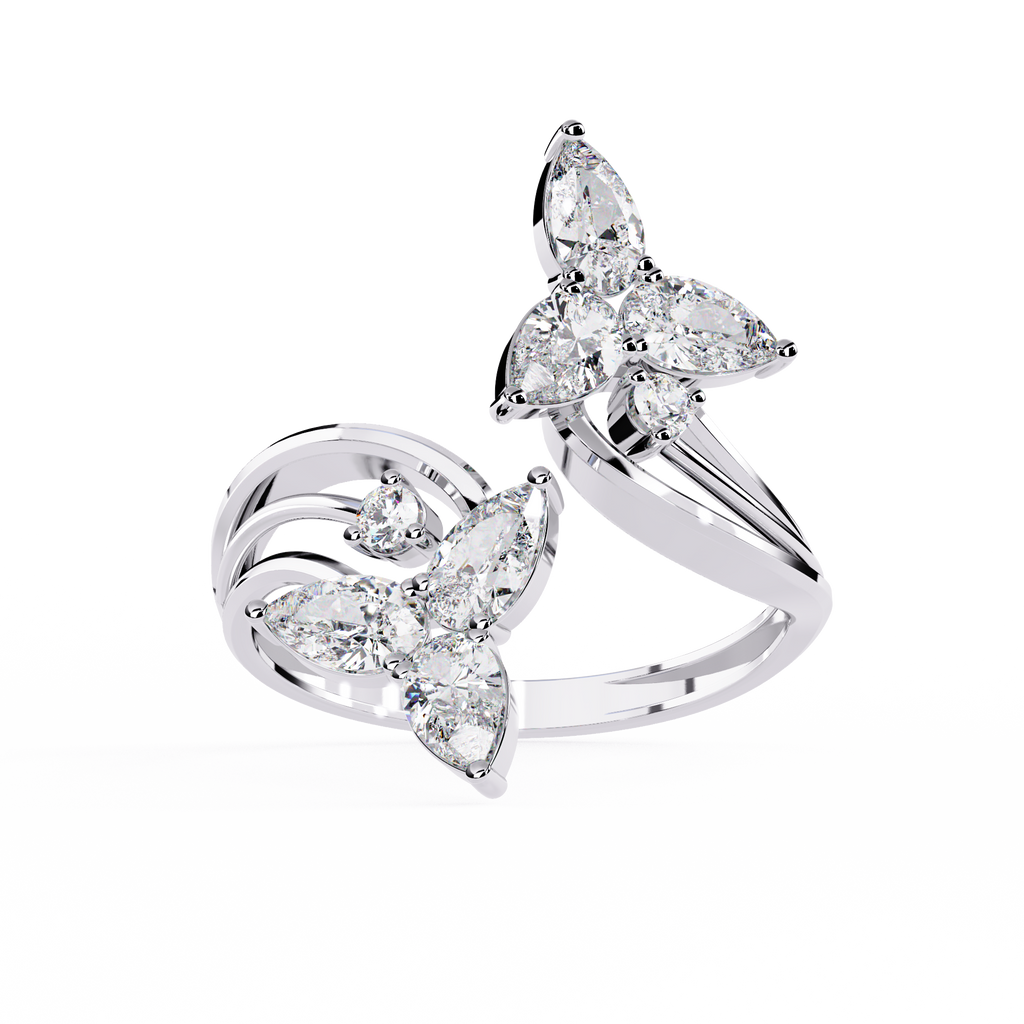 Elegante anillo abierto de diamantes cultivados en laboratorio con inspiración floral