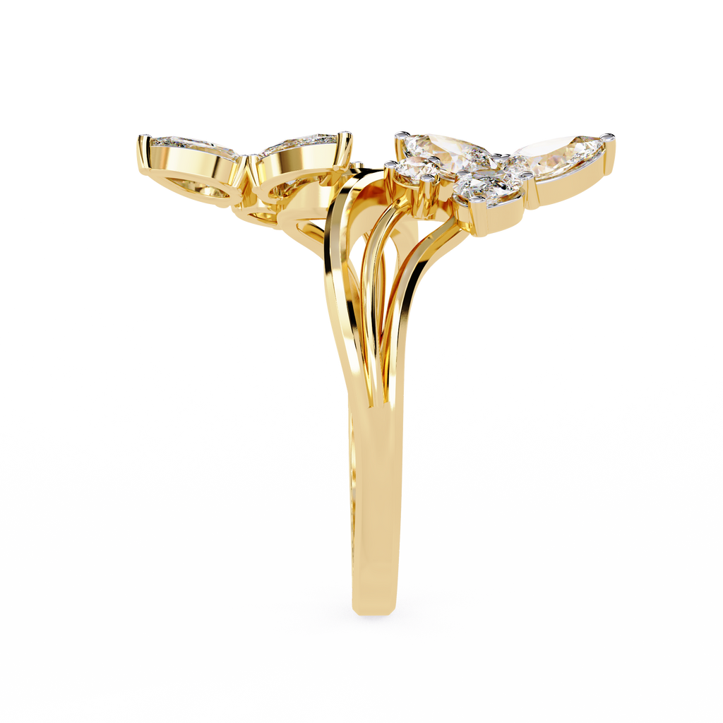 Elegante anillo abierto de diamantes cultivados en laboratorio con inspiración floral