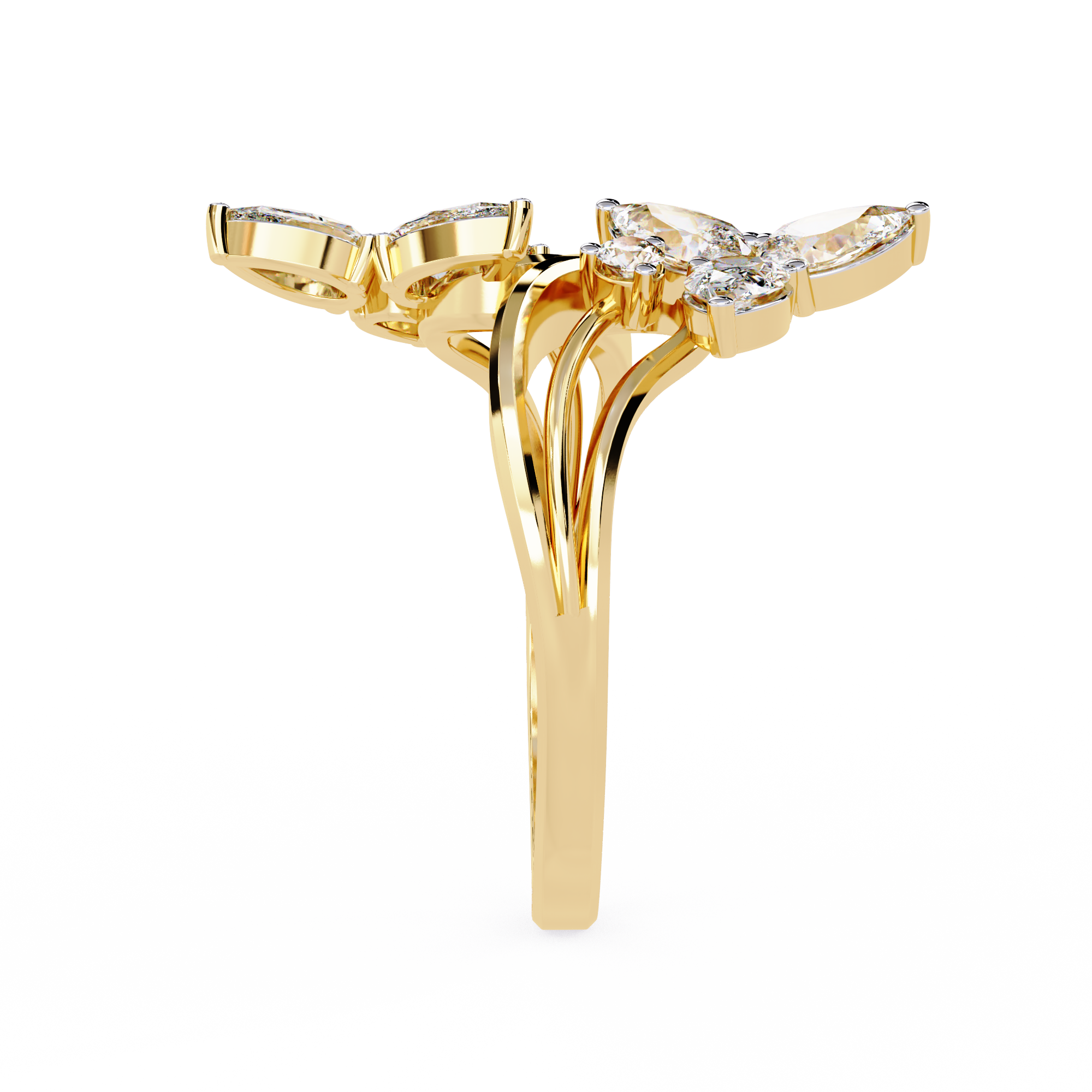 Elegante anillo abierto de diamantes cultivados en laboratorio con inspiración floral