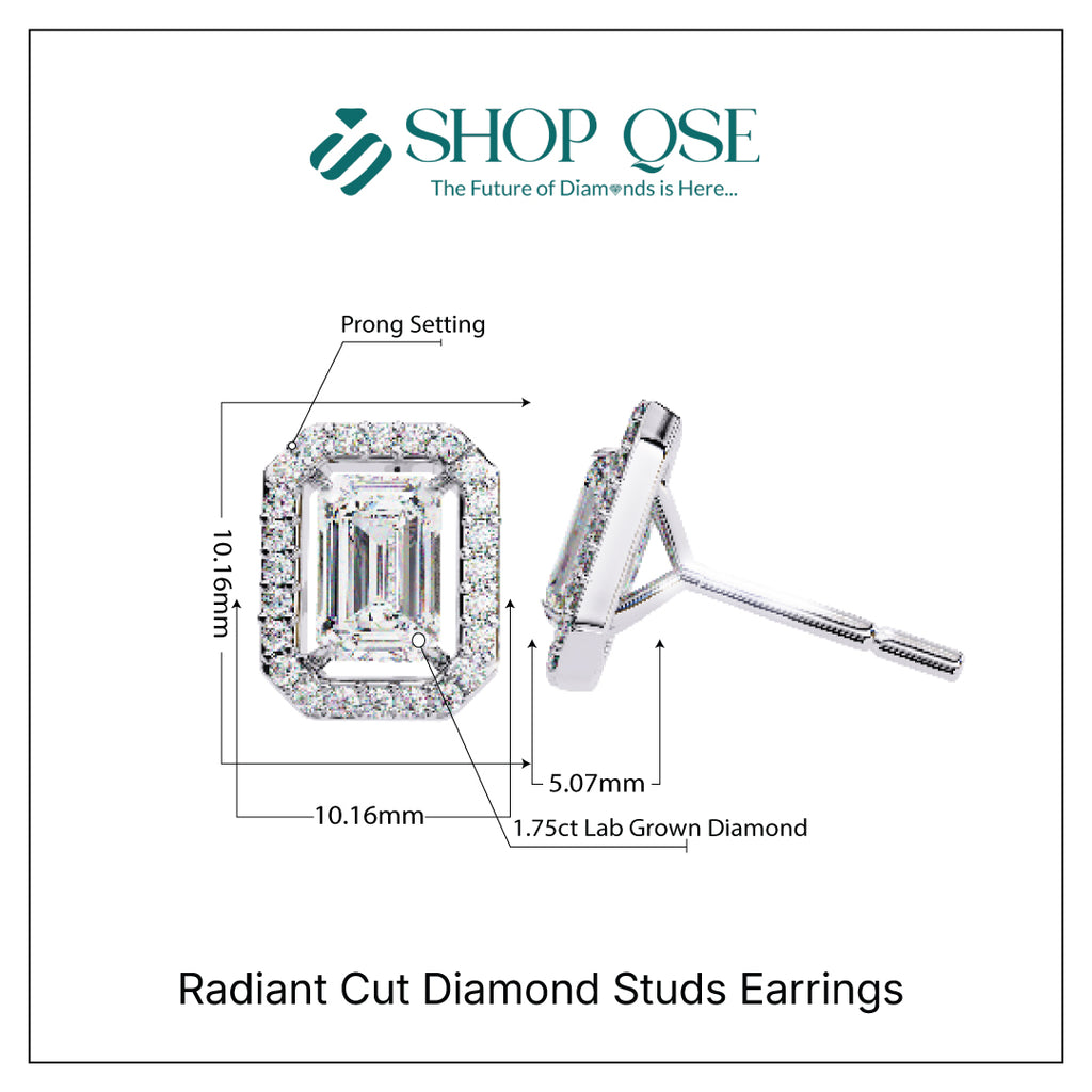 Pendientes de diamantes de talla radiante cultivados en laboratorio de 1,75 ct