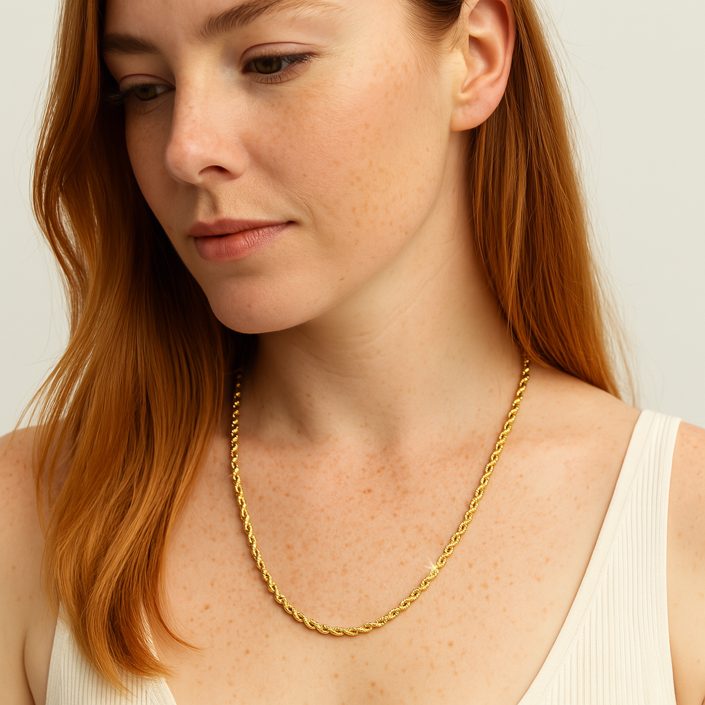 Italian 14K  Yellow Real Gold  4mm Diamond Cut Rope Chain Necklace (18"-24")