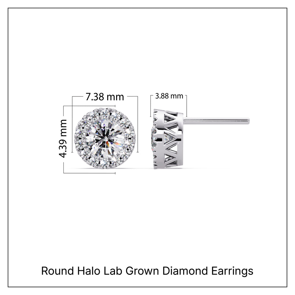 1.00 CT Round Halo Lab Grown Diamond Earrings