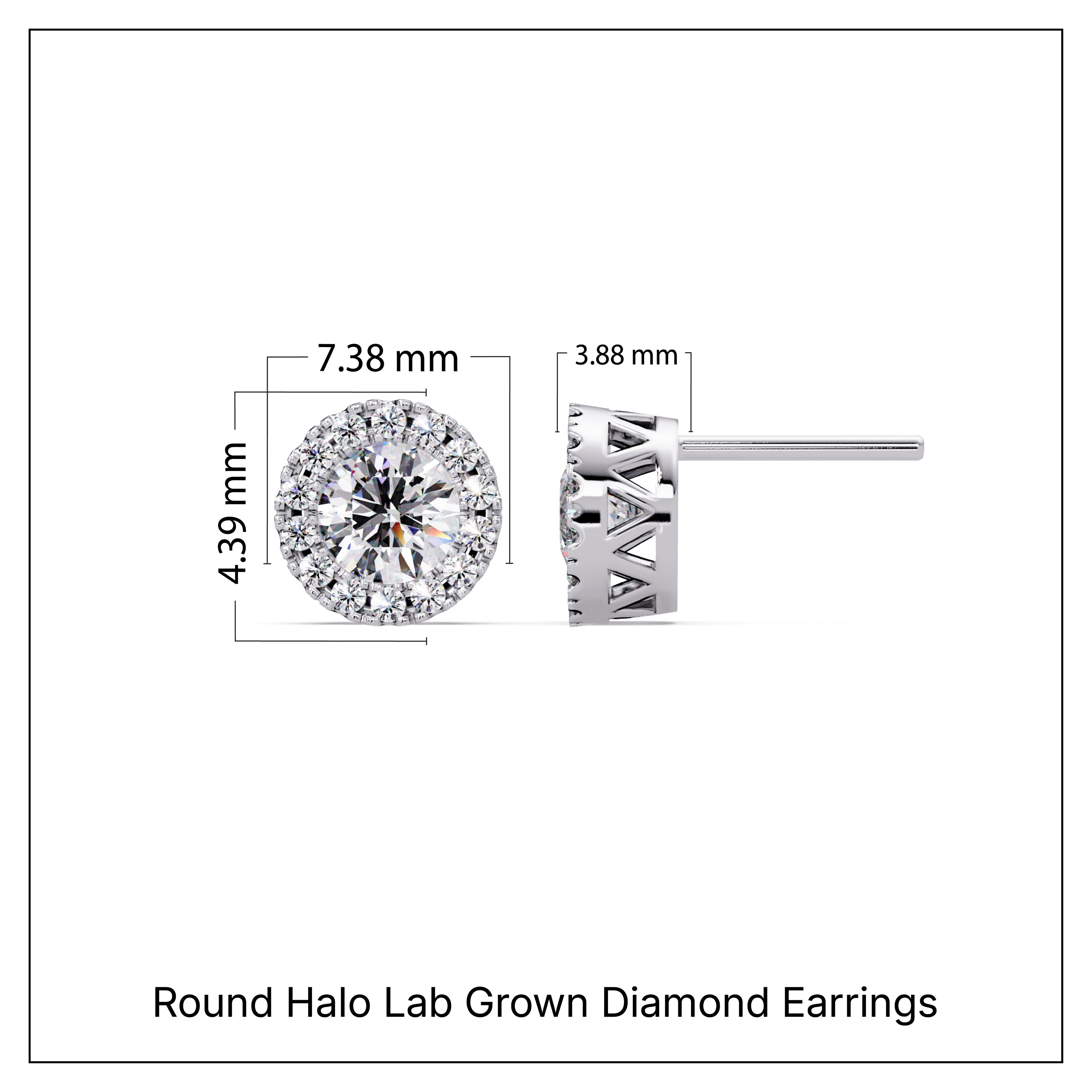 1.00 CT Round Halo Lab Grown Diamond Earrings