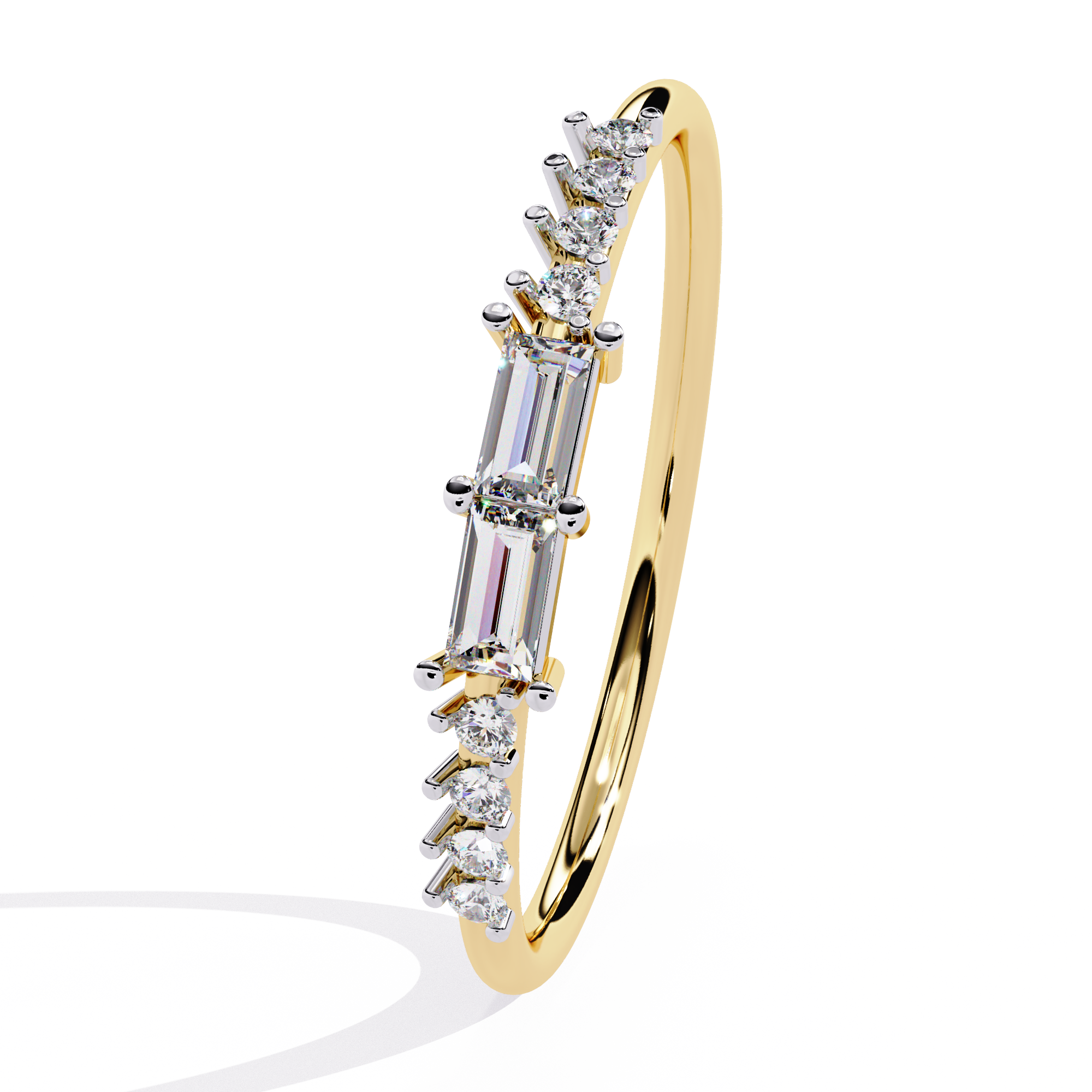14K Gold Baguette & Round Lab Grown Diamond Ring