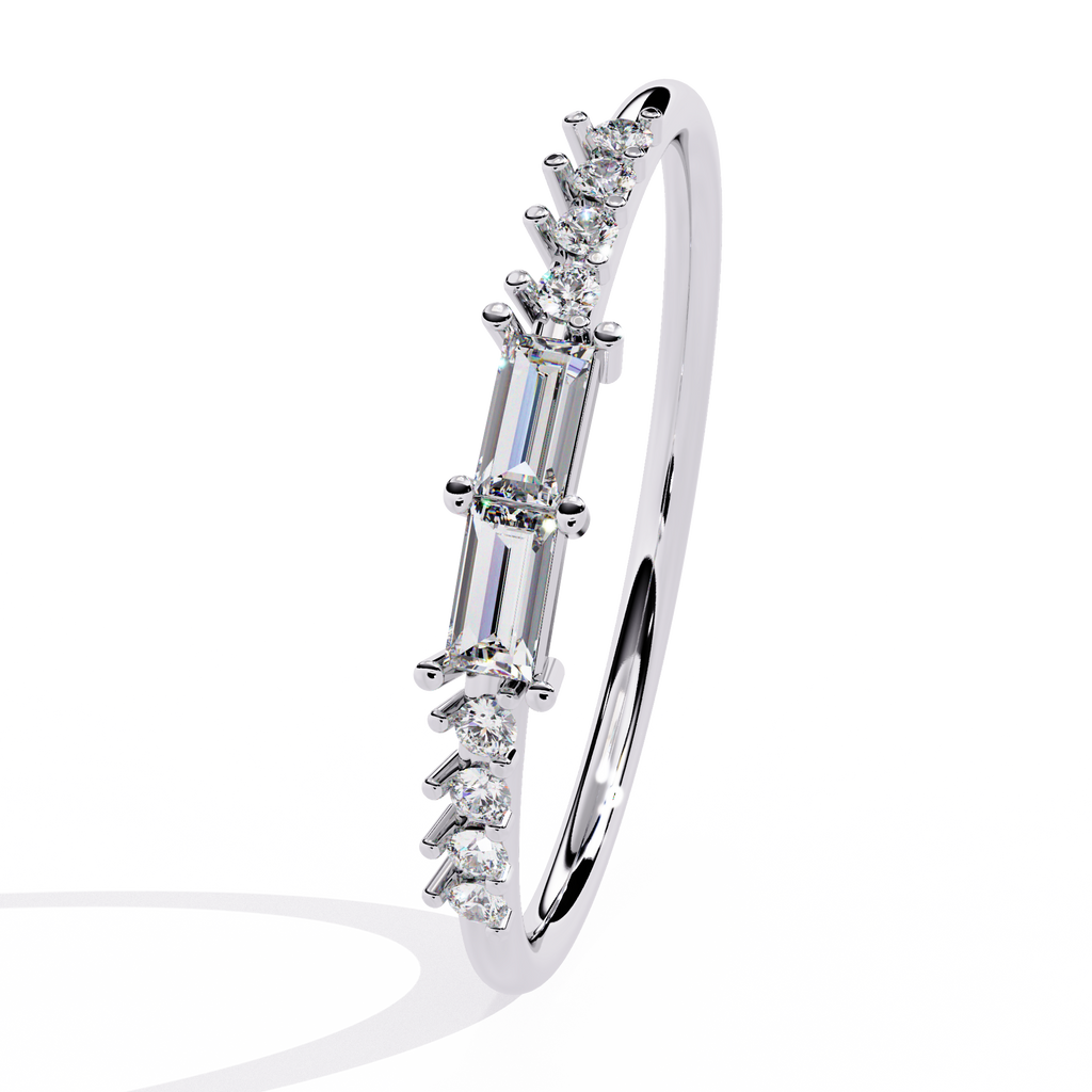 14K Gold Baguette & Round Lab Grown Diamond Ring