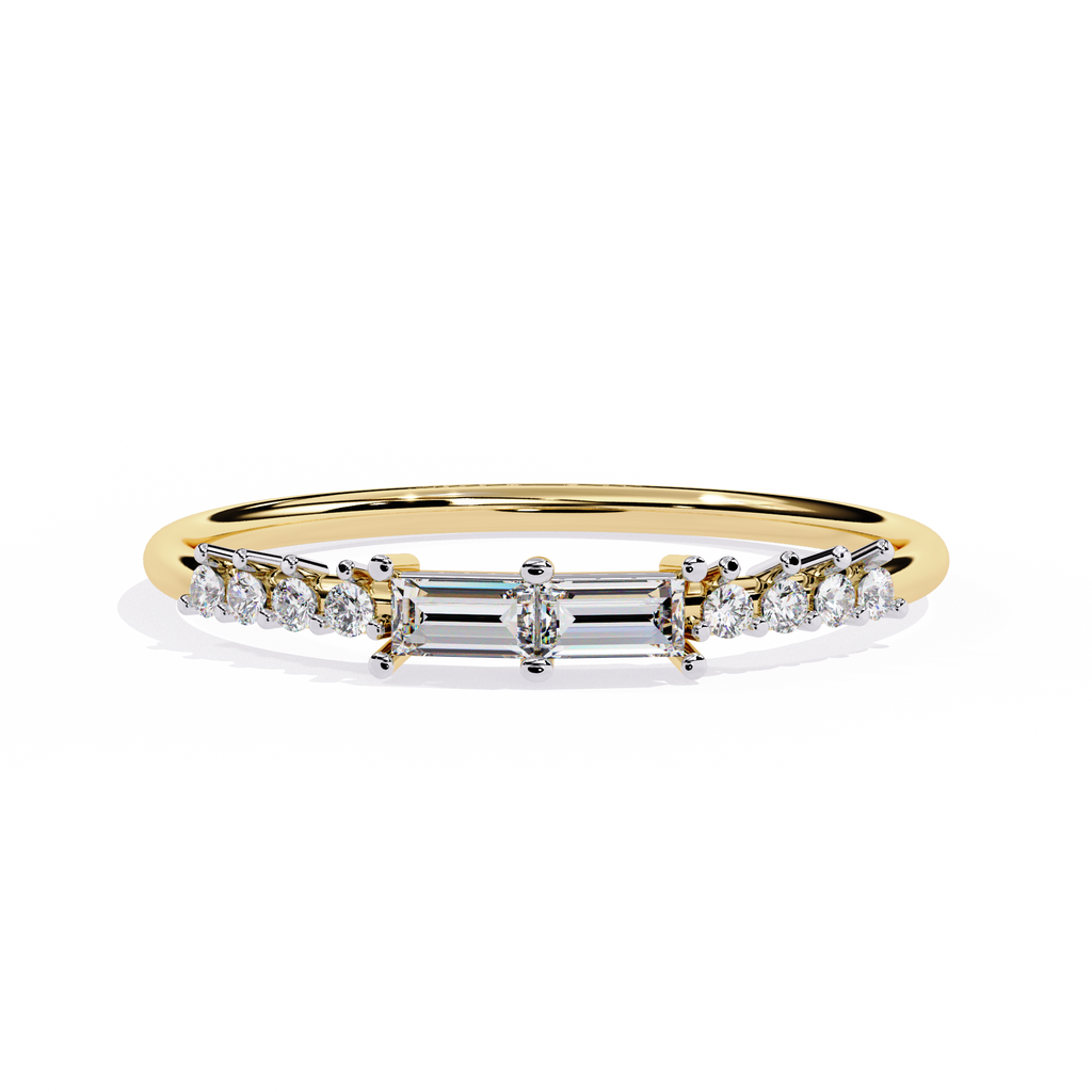 14K Gold Baguette & Round Lab Grown Diamond Ring