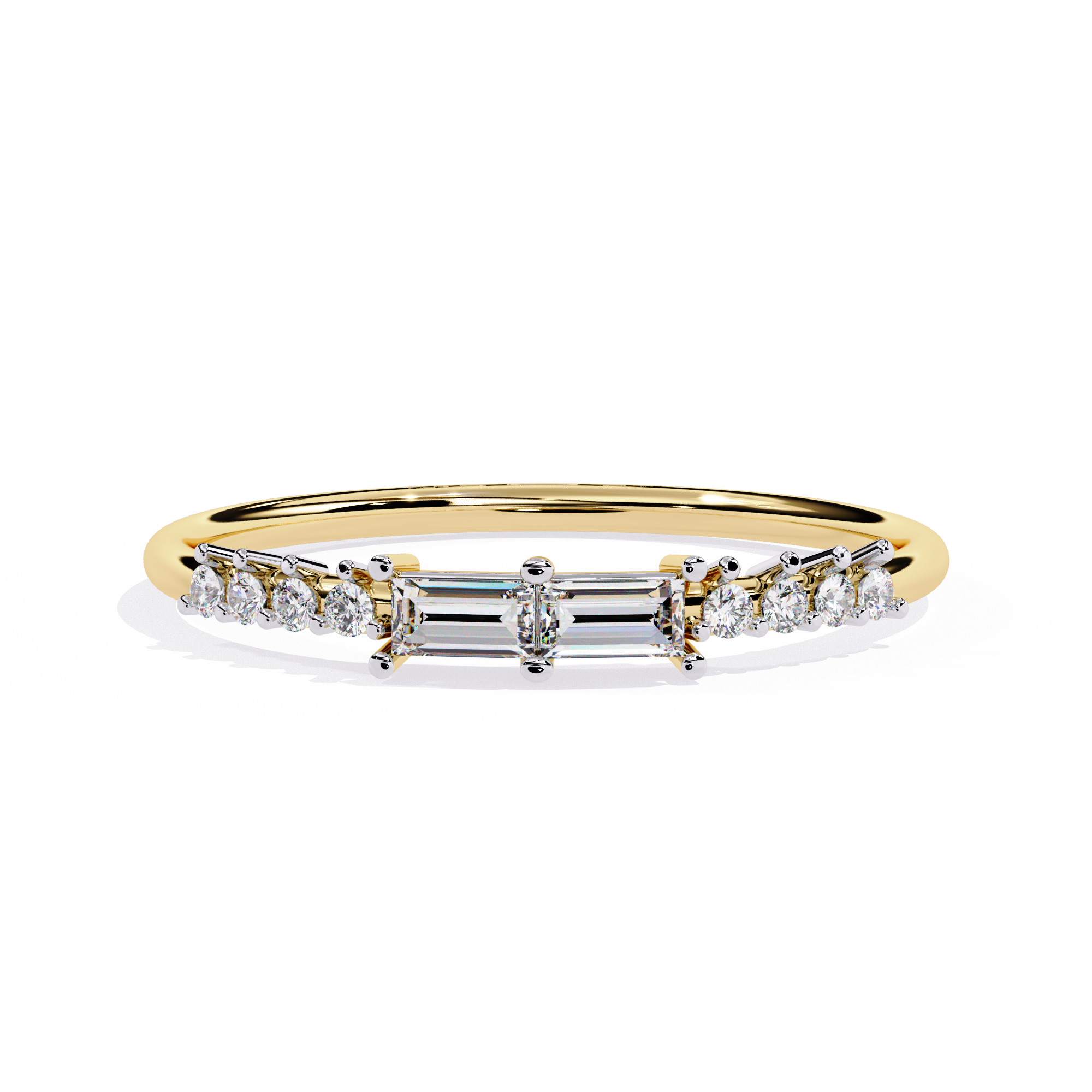 14K Gold Baguette & Round Lab Grown Diamond Ring