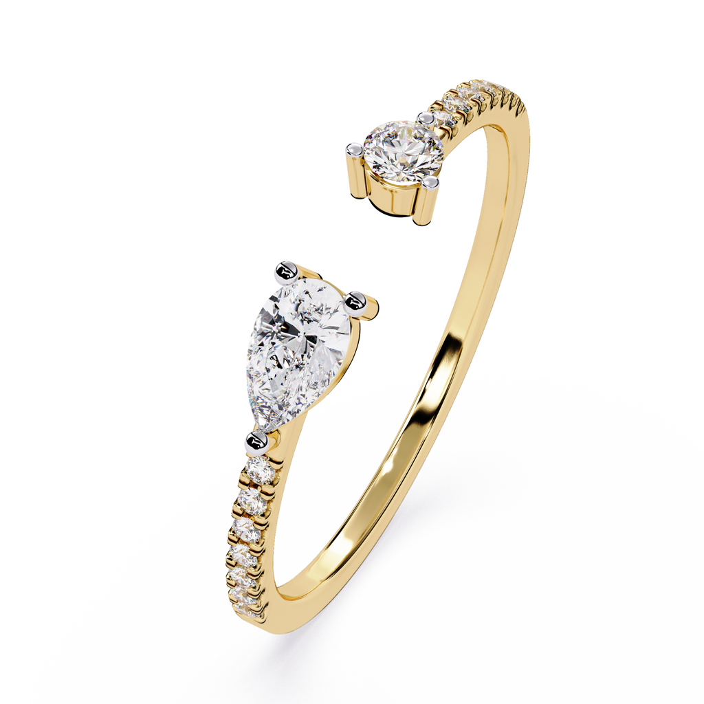Gold Pear & Round Lab Grown Diamond Toi et Moi Ring