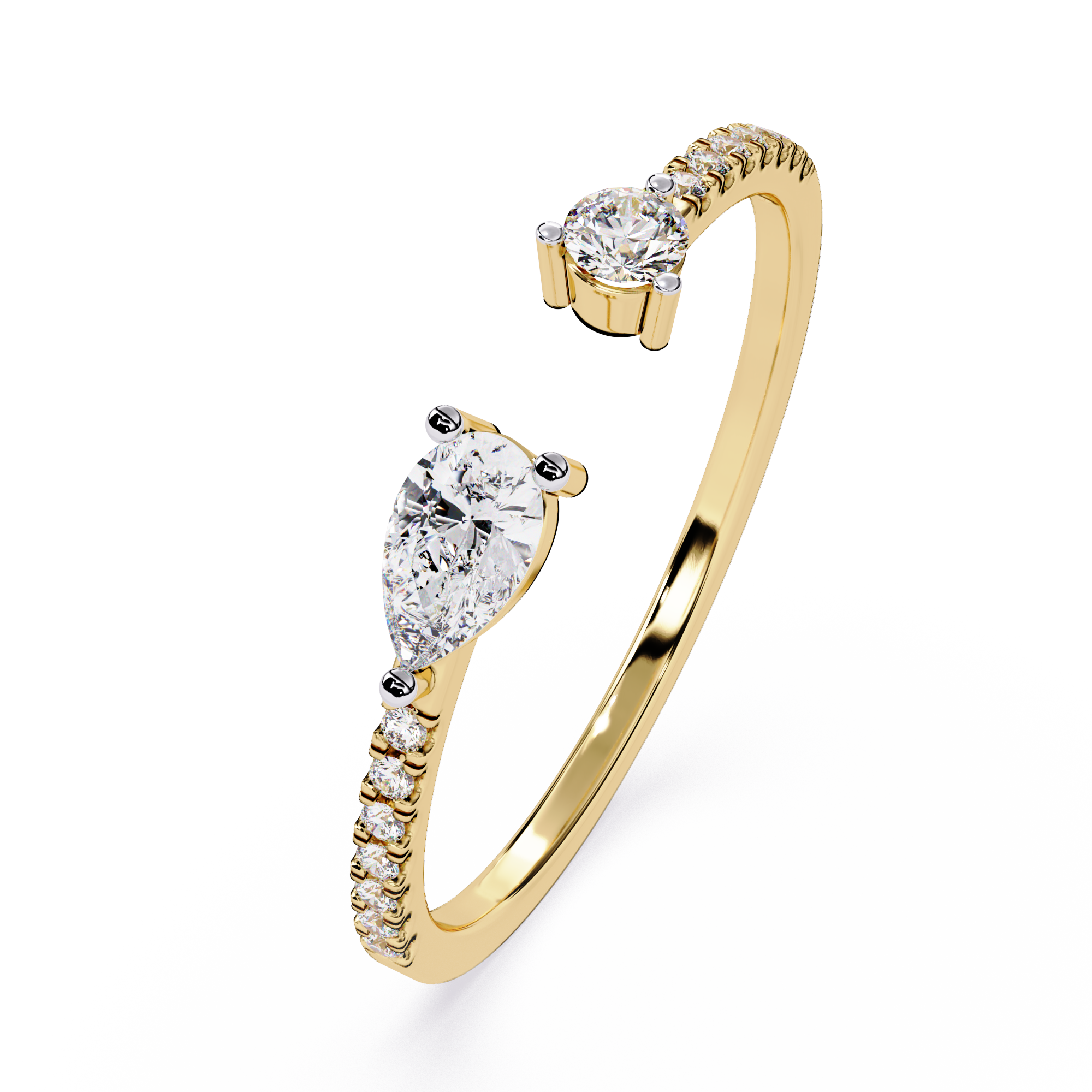 Gold Pear & Round Lab Grown Diamond Toi et Moi Ring