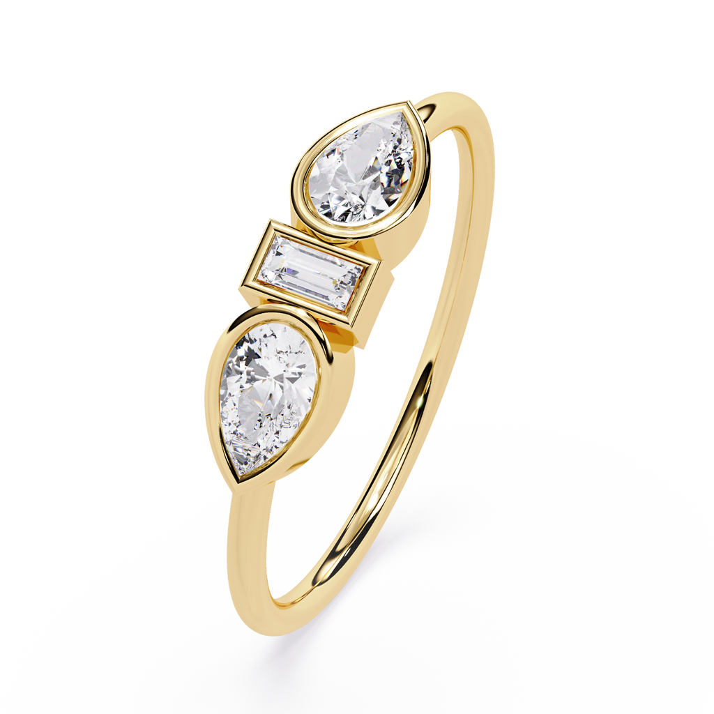 Pear & Baguette Three-Stone Lab Grown Diamond Ring