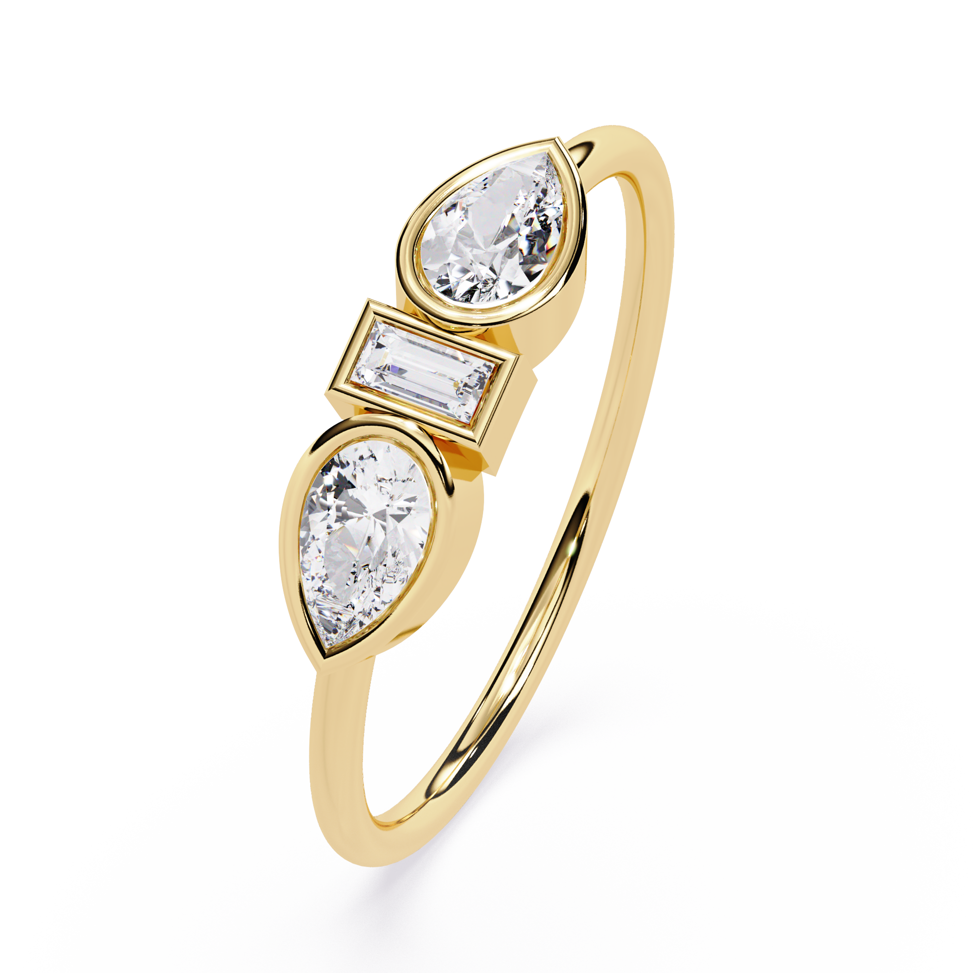 Pear & Baguette Three-Stone Lab Grown Diamond Ring