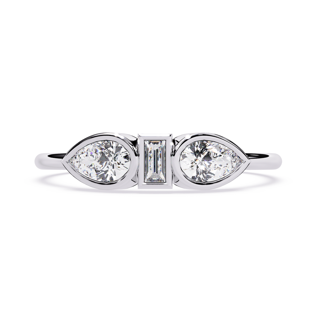 Pear & Baguette Three-Stone Lab Grown Diamond Ring
