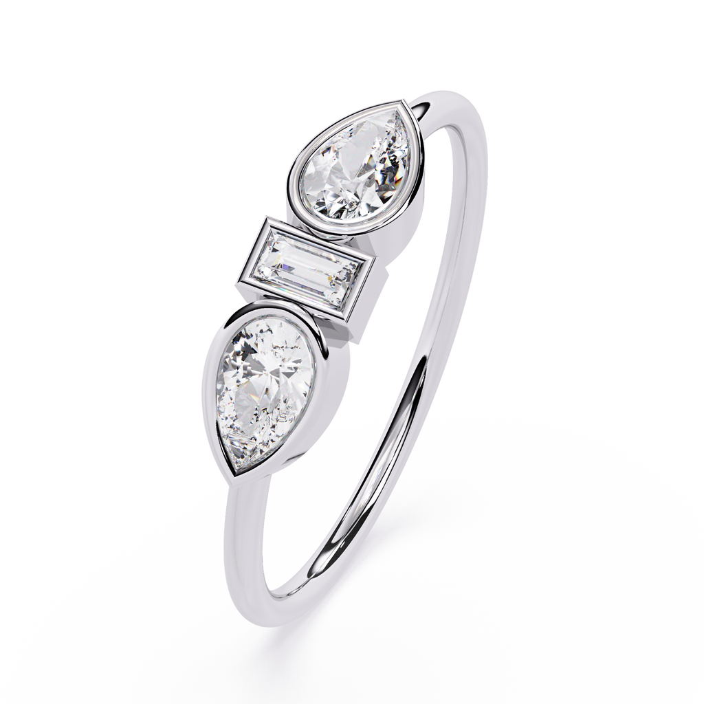 Pear & Baguette Three-Stone Lab Grown Diamond Ring