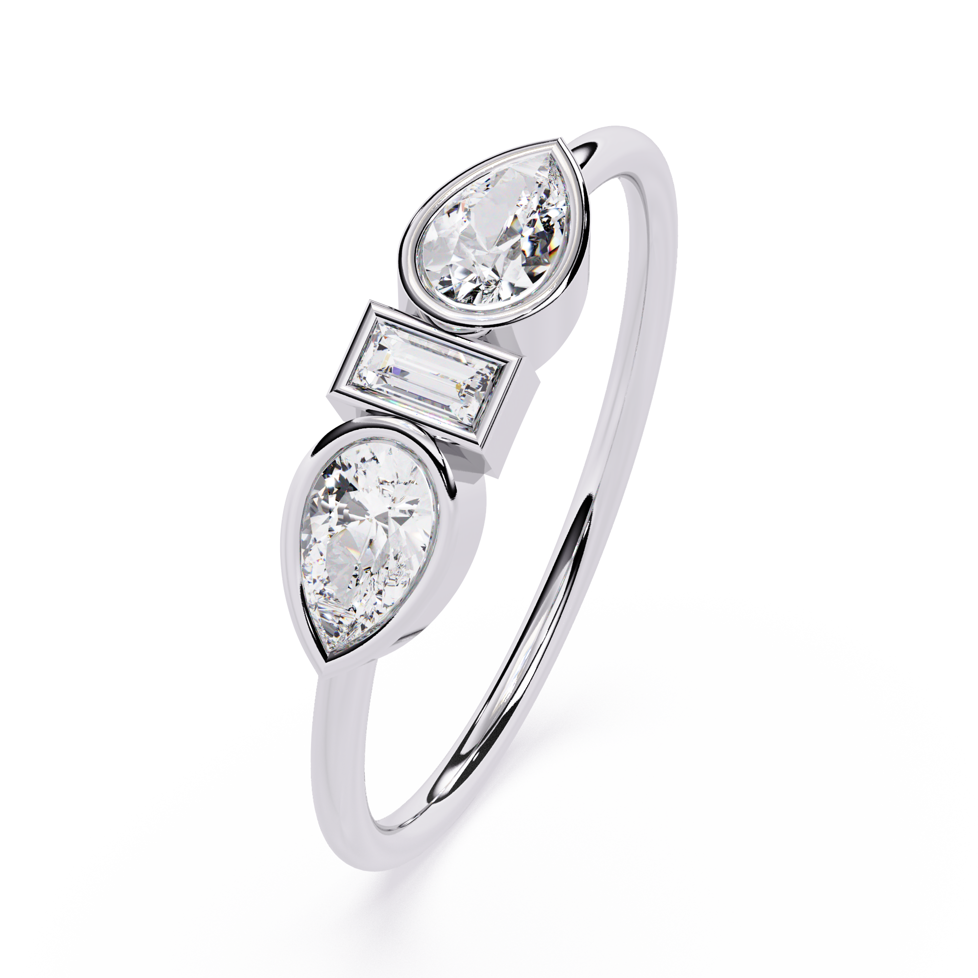 Pear & Baguette Three-Stone Lab Grown Diamond Ring