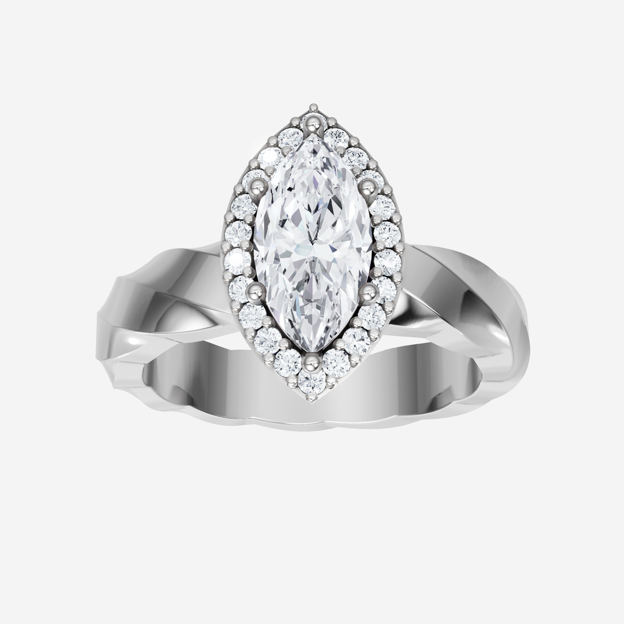 Marquise Trendy Split Pave Lab Grown Diamond Halo Ring